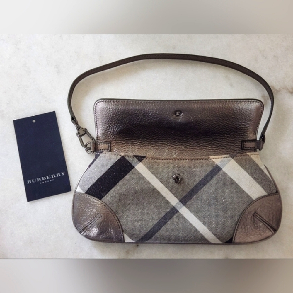 Burberry Pewter Mini Clutch Pochette Bag Purse Clutch π - Picture 7 of 9
